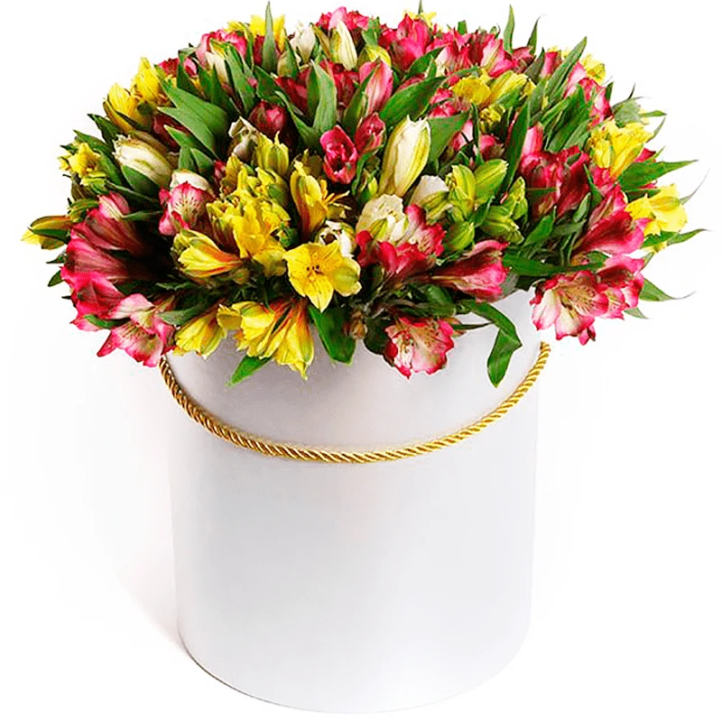 Цветы в коробке с альстромериями