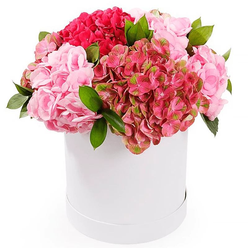 Цветы в коробке с гортензиями