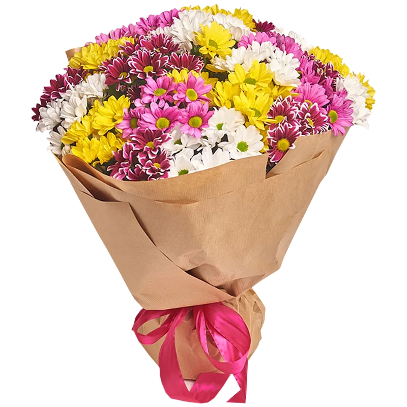 Букет из 25 кустовых хризантем в крафт